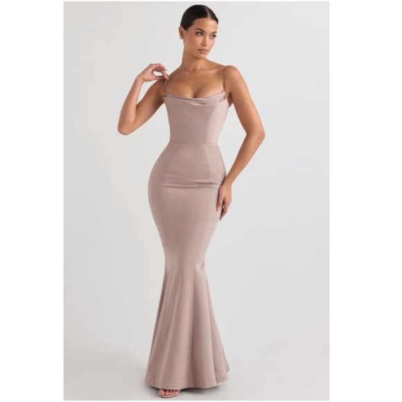 House of CB Dresses House Of Cb Violette Satin Mermaid Gown In Mushroom Size Small Poshmark